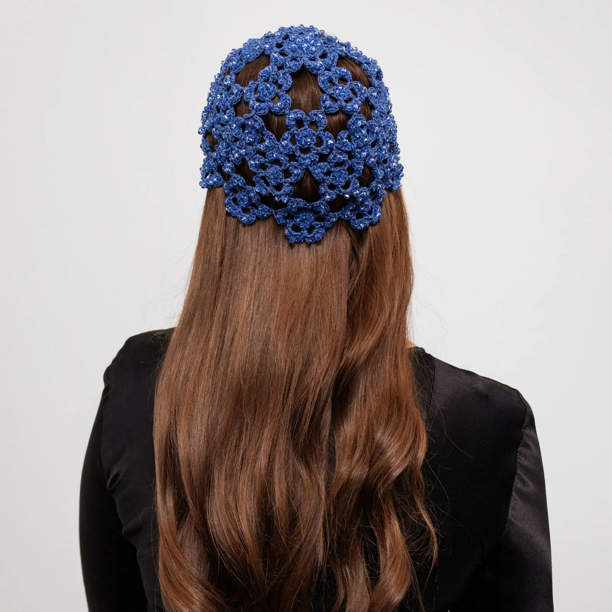 Flower beanie Amanda with pearls &amp; bicones navy blue