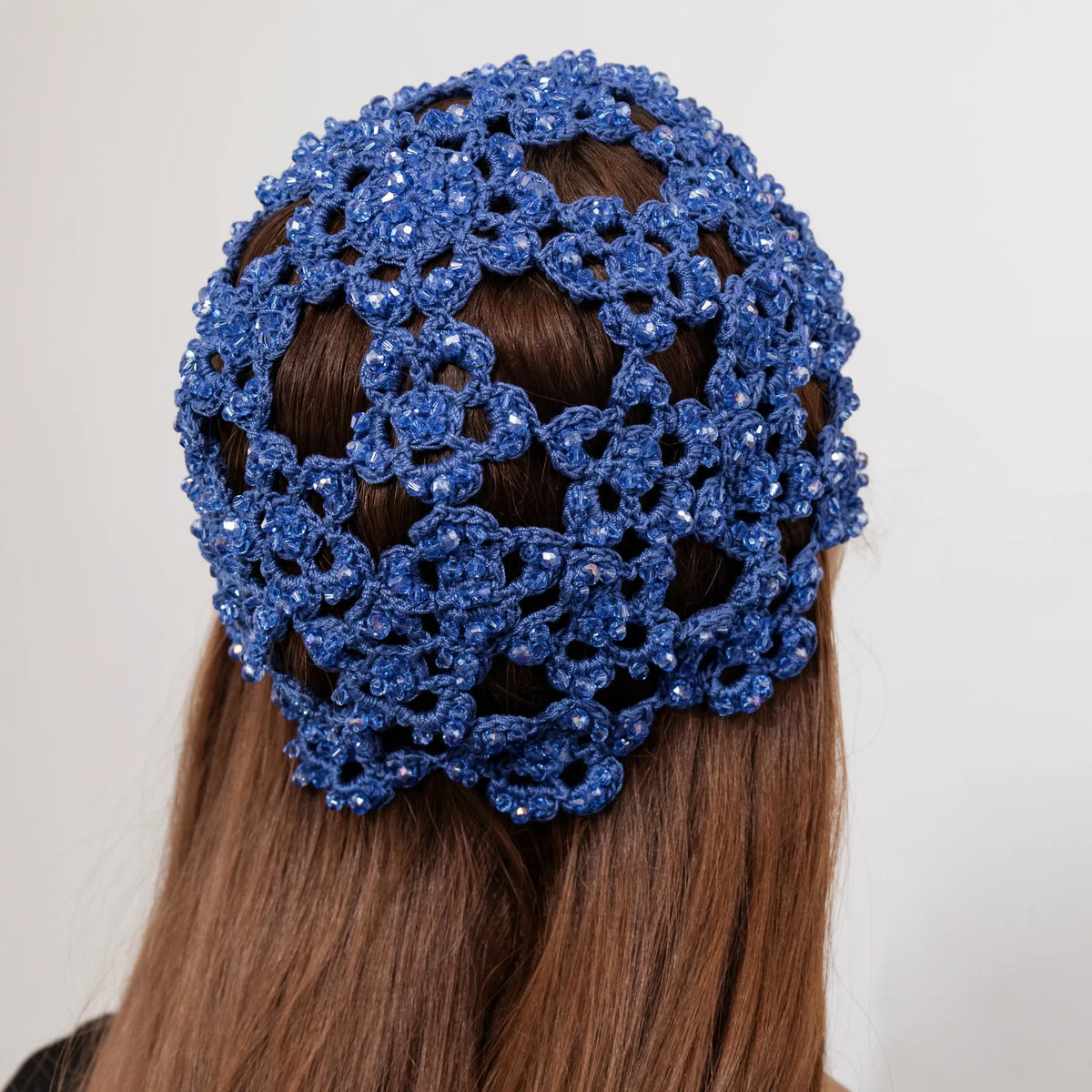 Flower beanie Amanda with pearls &amp; bicones navy blue