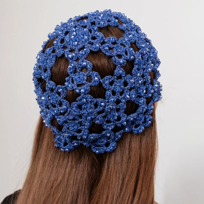 Flower beanie Amanda with pearls &amp; bicones navy blue
