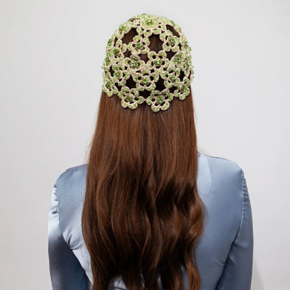 Flower beanie Amanda with beads &amp; rhinestones matcha latte