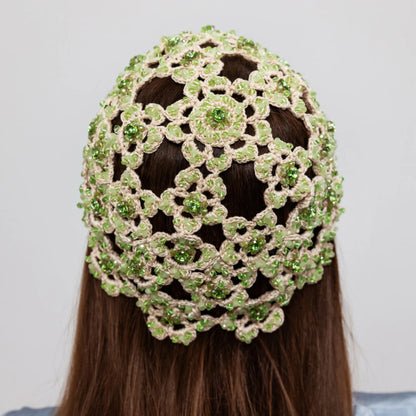 Flower beanie Amanda with beads &amp; rhinestones matcha latte
