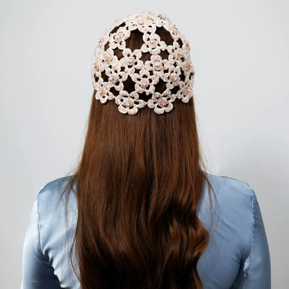 Flower beanie Amanda with beads &amp; rhinestones lavender