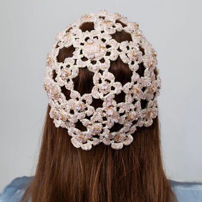 Flower beanie Amanda with beads &amp; rhinestones lavender