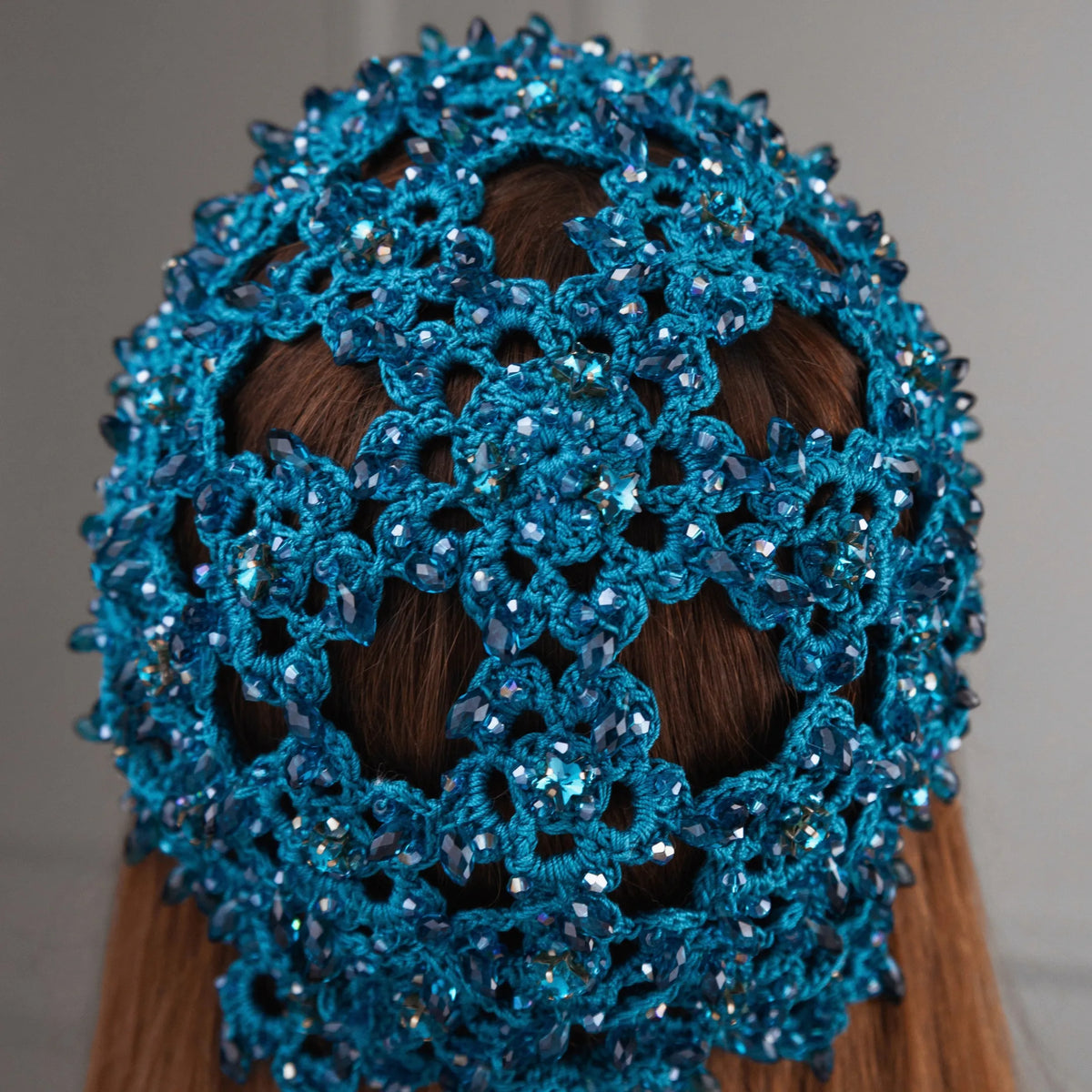 Flower beanie Amanda with beads &amp; rhinestones teal