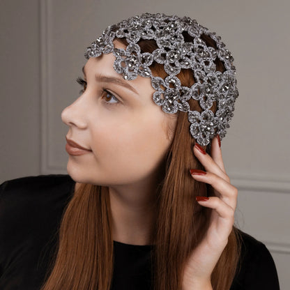 Flower beanie Amanda with beads &amp; rhinestones gray