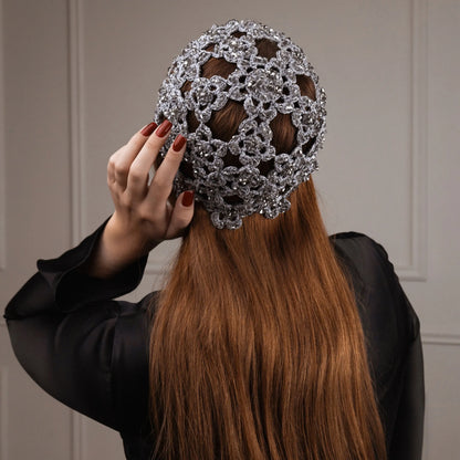 Flower beanie Amanda with beads &amp; rhinestones gray