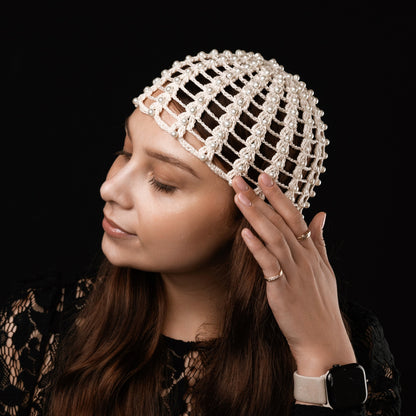 Mesh beanie Audrey with pearls ivory