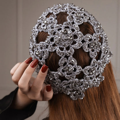Flower beanie Amanda with beads &amp; rhinestones gray