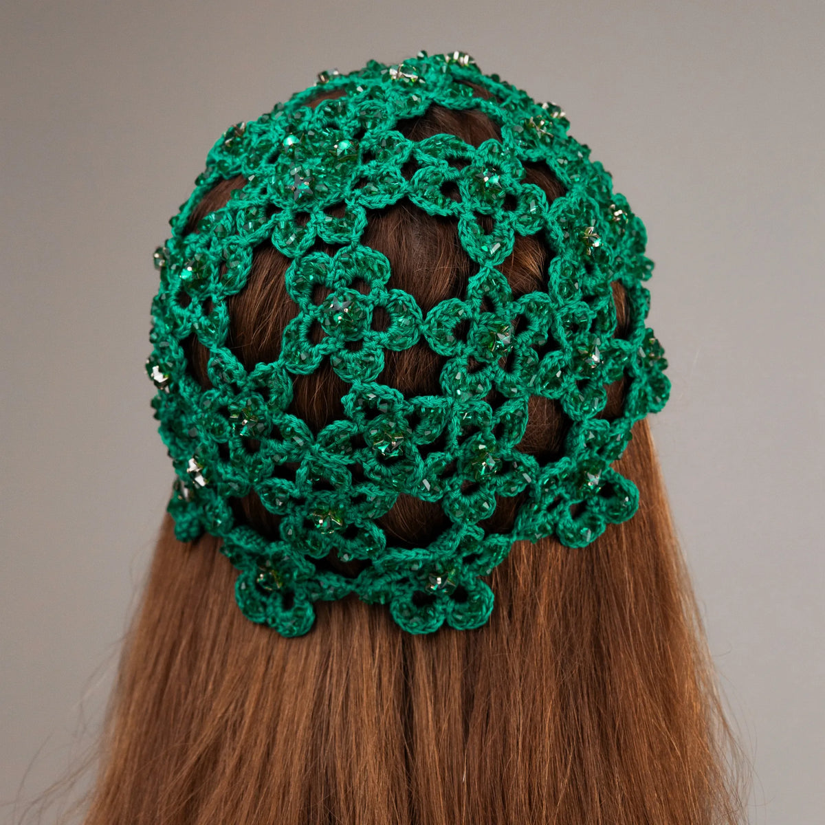 Flower beanie Amanda with beads &amp; rhinestones green